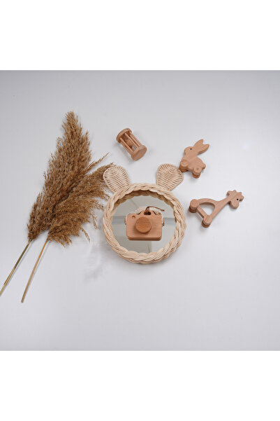 BİANNE ATÖLYESİ Bebek Odası Rattan Tavşan Kulaklı Ayna Bambu Raf Aynası
