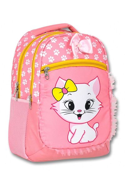 ÜMİT ÇANTA Cennec Pink Yellow Cute Cat Three-Eyed Primary School School Backpack - Girl