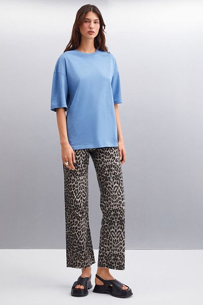 GRIMELANGE Betsy Femei - Tricou albastru 100% bumbac cu decolteu
