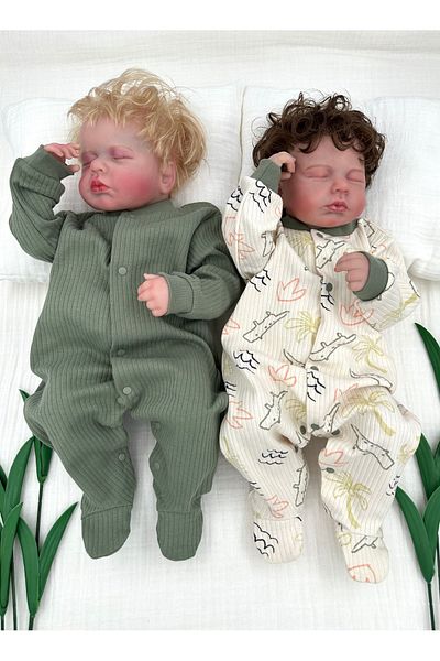 PATSAN Green Crocodile Patterned Ribbed Flexible Cotton Baby Sleeping Bag - Pack of 2