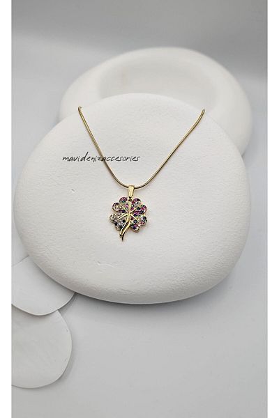 m mavi deniz accesories Stainless Steel Necklace - Clover Detailed and Colorful