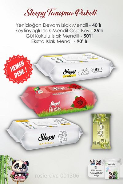 Sleepy Set of 4 Newborn Wet Baby Wipes - Rosie