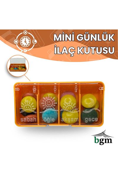bgm صندوق دواء صغير برتقالي - منظم أدوية يومي مكون من 4 أقسام