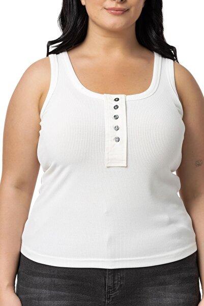 DISENTIS MODEST Ecru Plus Size Poplin Camisole Body - Patched Design