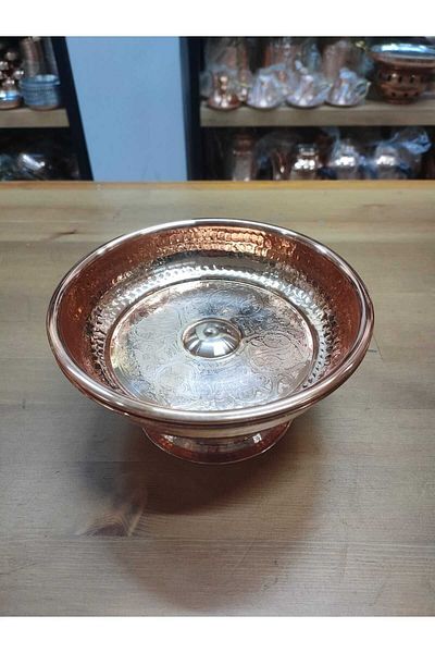 GÜR BAKIR طبق بسكويت الفاكهة بأرجل نحاسية