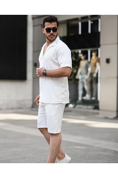 WENTEKS White Men's Shirt and Shorts Set - Twisted Camisole