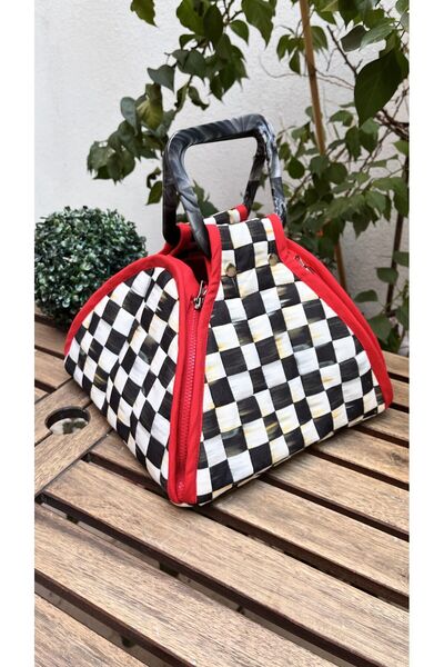 Çengelli İğne Oil Painting Patterned Pot Carrying Bag