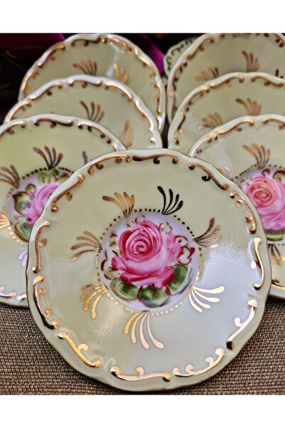 BY.RAYKA PORSELEN El Dekor Set of 12 Rose Tea Plates