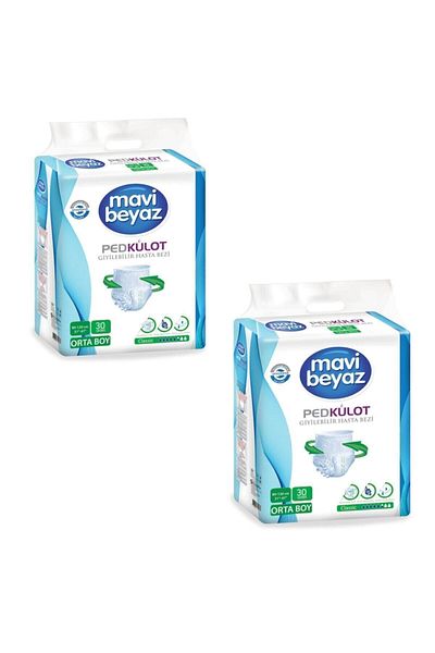 Mavi beyaz Pad Panties Adult Patient Diapers Medium Size-medium 30 Pieces 2 Packs 60 Uses