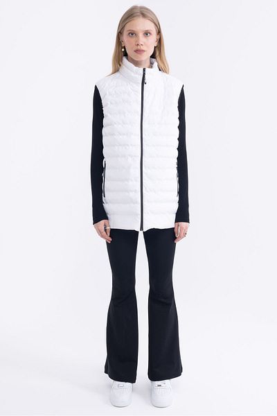 Goccix Women's White Lined Water and Windproof Regular Fit Puffer Vest