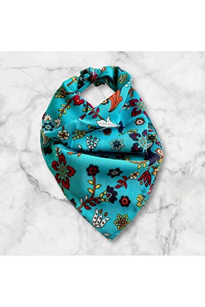 alsaccessories Γυναικείο μοτίβο λουλουδιών μπλε, μαύρο και κόκκινο χρώμα 100% Koton Bandana