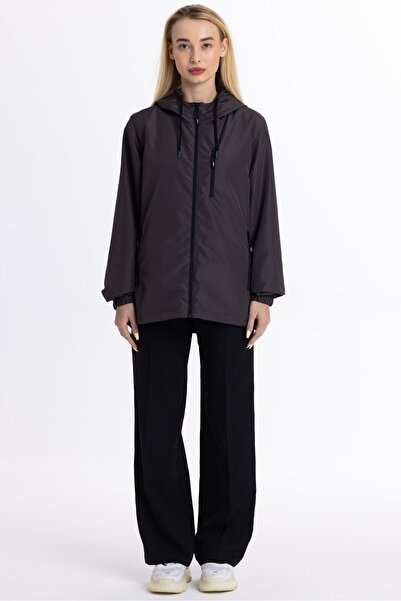 Goccix Γυναικείο αδιάβροχο με αντιανεμική επένδυση από ανθρακί με κουκούλα και τσέπες