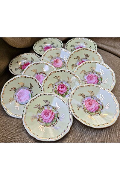 BY.RAYKA PORSELEN El Dekor Set of 12 Rose Tea Plates