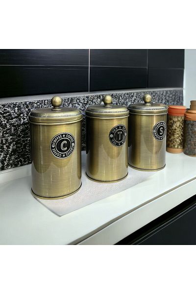 LUCKYHOMES Galvanized Stainless Tea Sugar Coffee Jar 3 Pieces 1301 16x10x10