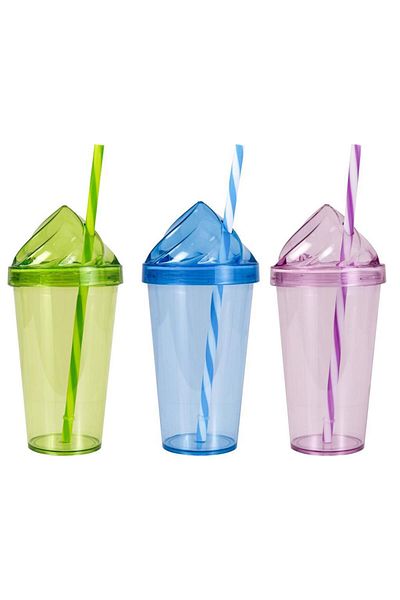 Herevin 3 Pieces 660 Cc Cream Lid Coffee and Soft Drink Glass with Straw