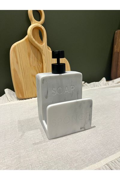 may home design Modern Marble Patterned Liquid Soap Dispenser/Sponge Holder with Compartment
