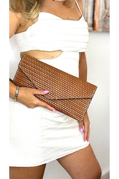 Tuvita Collection Bodrum %100 gerçek deri el yapımı portföy clutch taba kadin...