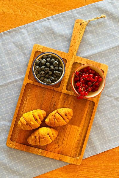 justwood Neper Natural Wood - 3 Compartment Beech, Cheese Cookie Fruit Breakfast Presentation Plate, 47x26 Cm