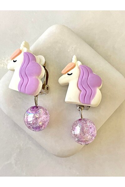 minibuki Mor Unicorn Figürlü Sıkıştırmalı Çocuk Küpesi