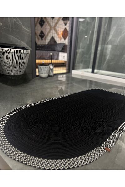 Türkmen Ev Tekstil Jute Black, Door Mat, Bath Mat, Door Mat, Balcony Mat, Corridor Carpet, Decor