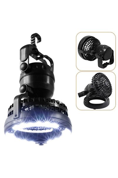 Ecuy Taşınabilir Kamp Lambası – Fanlı Çadır Lambası, Tavan Vantilatörü Ve Işık, Kancalı 18 Led 2ın1 Fener