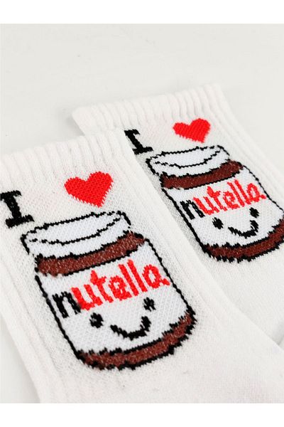 Shuttle Park Λευκές κολεγιακές κάλτσες Unisex με σχέδιο Nutella