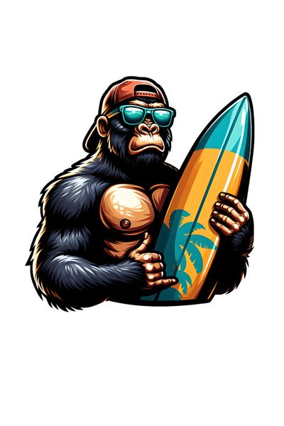 MegaSticker Autocolant Cool Gorilla Surfer 14x12 cm - Mașină, Motocicletă, Cască, Laptop, Parbriz