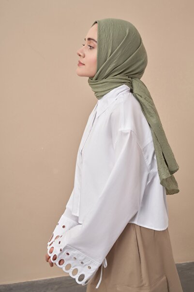 ARMANDA Bamboo Kraş Pattern Shawl - Linen Green