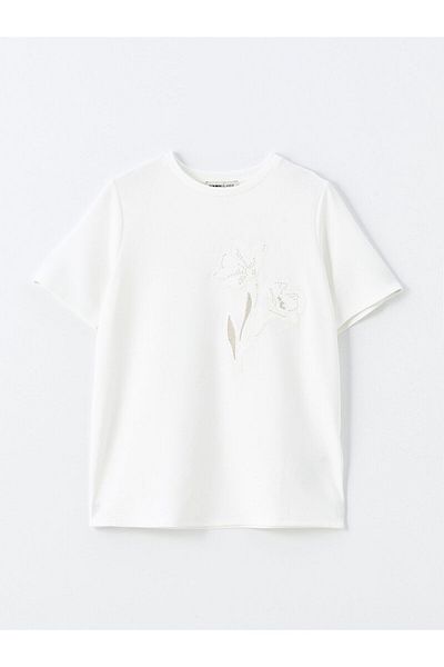 LC Waikiki Γυναικείο κοντομάνικο μπλουζάκι LCW Crew Neck με κέντημα