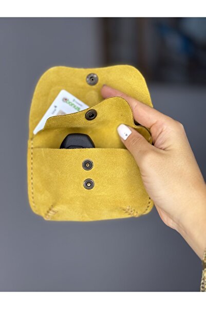 Tuvita Collection Bodrum % 100 Gerçek Süet Deri Bozuk Para Cüzdanı El Yapımı 2 Gözlü Cüzdan Deri kartlık