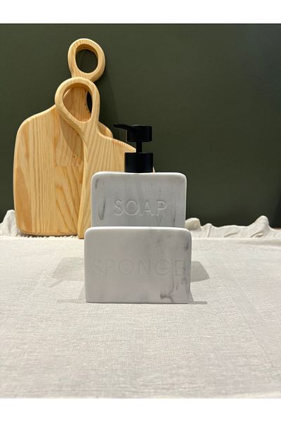 may home design Modern Marble Patterned Liquid Soap Dispenser/Sponge Holder with Compartment