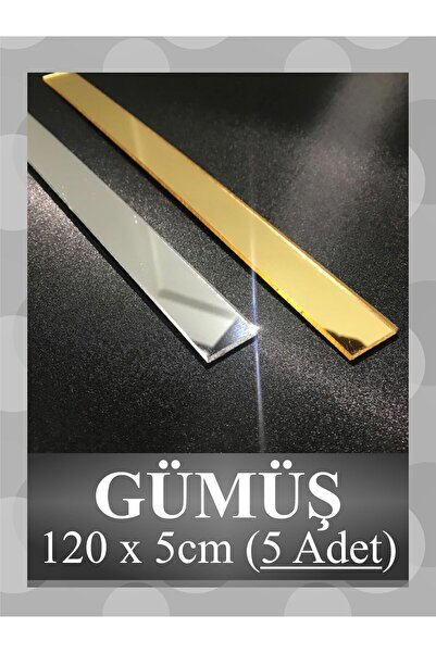 HomeJamin Dekoratif Şerit Gümüş Ayna Pleksi Duvar Süsü 5×120cm 5adet ( Yapışk...