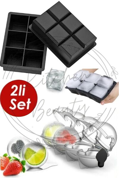 Kitchen Beauty 4'lü Küre Buz Topu Kalıbı Ve Büyük Boy 6 Bölmeli Silikon Buz K...