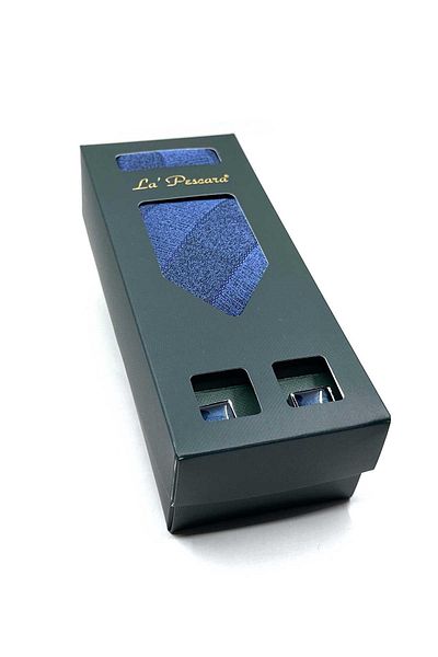 Kravatkolik Navy Blue Gift Set - Necktie and Cufflinks with Handkerchief Os585