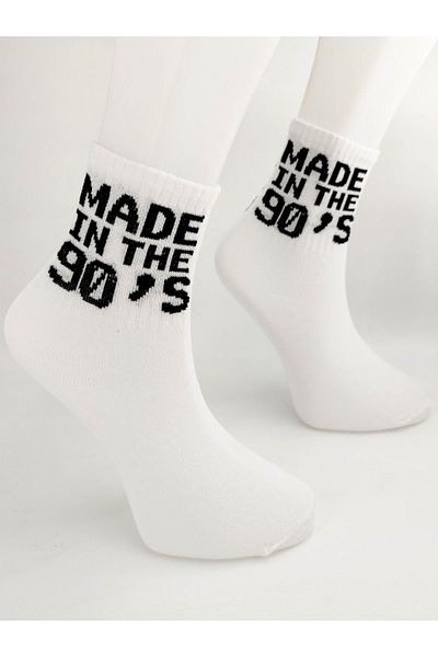 Shuttle Park Unisex Made In The 90's Socks Κάλτσες με γραπτό σχέδιο Πολύχρωμες λευκές κολεγιακές κάλτσες