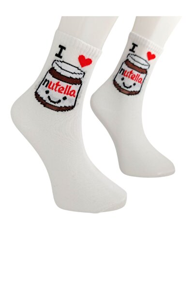 Shuttle Park Унисекс бели колежански чорапи с шарка Nutella