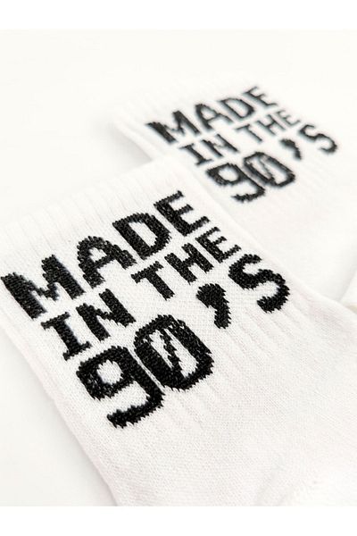 Shuttle Park Unisex Made In The 90's Socks Κάλτσες με γραπτό σχέδιο Πολύχρωμες λευκές κολεγιακές κάλτσες