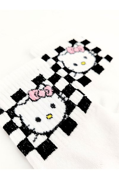 Shuttle Park Unisex Hello Kitty Fictional Character White Socks Colorful Patterned White College Socks