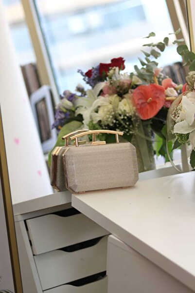 Moom Bag حقيبة سهرة نسائية مخططة بمقبض معدني ذهبي