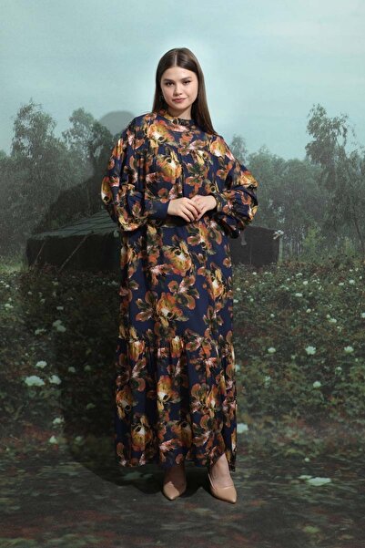 ZÜLAYS Robalı Desenli Elbise Lacivert