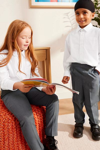 BayBayan High Waist Gray Woven Children's School Pants