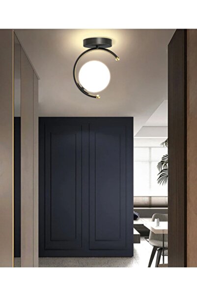 ABAJUR EVİM Lunas Modern Siyah Kasa Beyaz Kapalı Camlı Tekli Avize