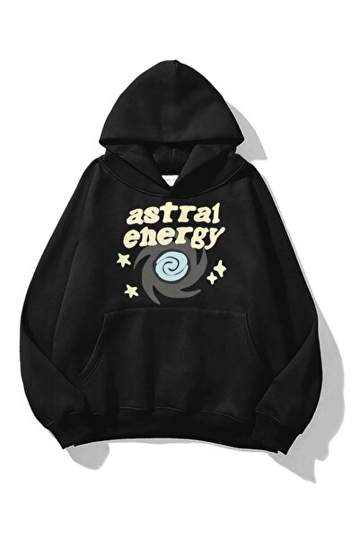 Toum Hanorac negru cu glugă cu imprimeu PMG SHOP Astral Energy