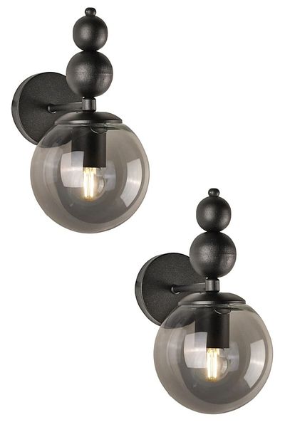 ABAJUR EVİM Set of 2 Black Case Smoked Glass Wall Sconce
