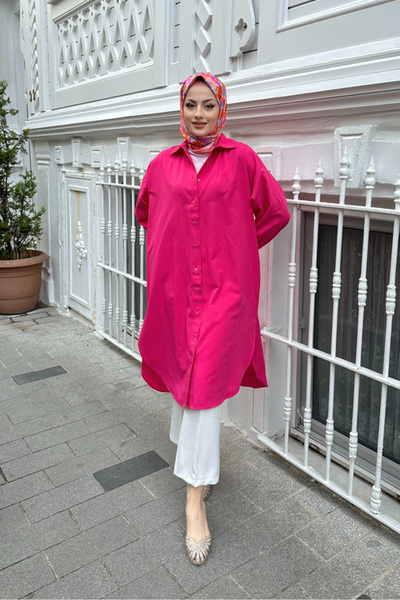 Oven قميص أساسي طويل الأكمام باللون الفوشيا