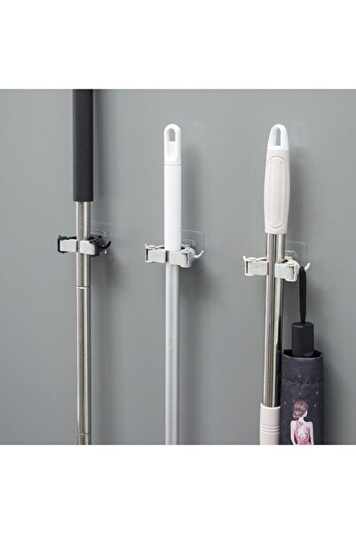 EUROLUXE 2 Adet Çok Amaçlı Paspas ,Süpürge, Fırça Ve Mob Askısı Sap Tutucu Mutfak ve Banyo Askısı Seti