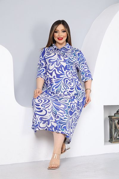 PALSİS Women's Large Size Patterned Viscose Shirt Dress
