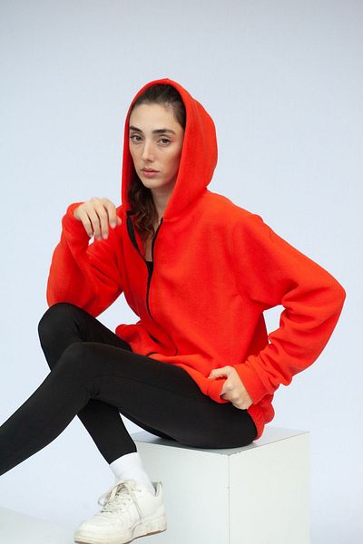 Vatkalimon Orange Hooded Zippered Women's and Men's Fleece