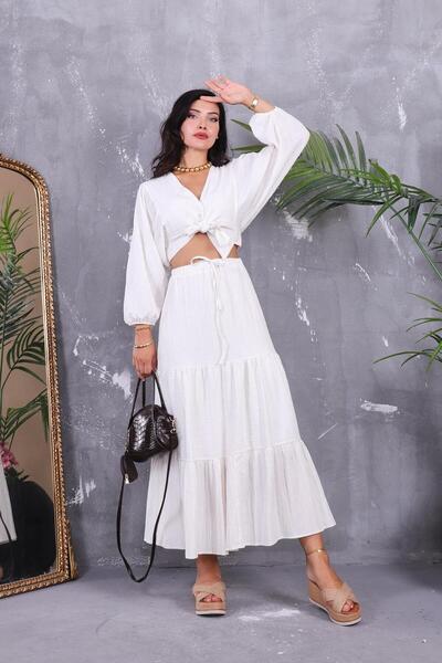 ZEYWEAR Balloon Sleeve Skirt Linen Suit