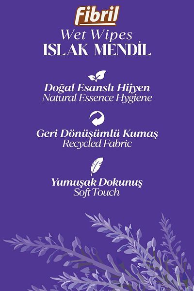 Fibril New Lavender Scented - 3x90pk 270ypk Wet Wipes, Natural Essence and Recyclable Fabric